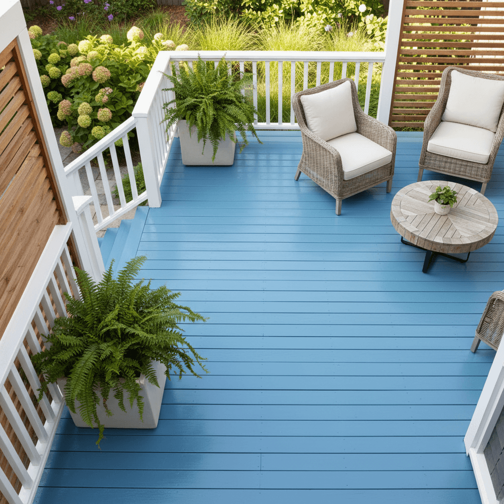 Finished deck painting with vibrant, even color